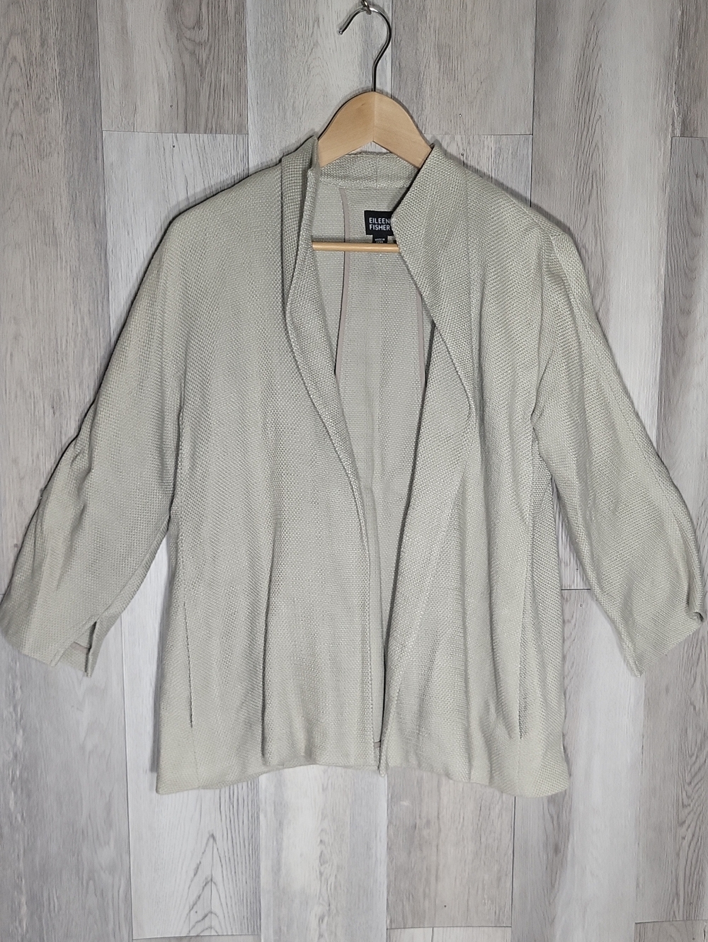 Eileen Fisher Linen Blend Open Front Knit Cardigan Jacket Small Quiet Luxury